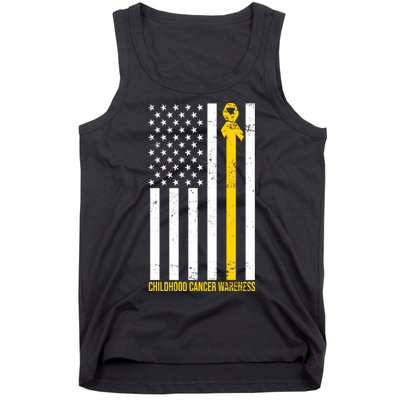 Childhood Cancer American Flag Yellow Thin Line Tank Top
