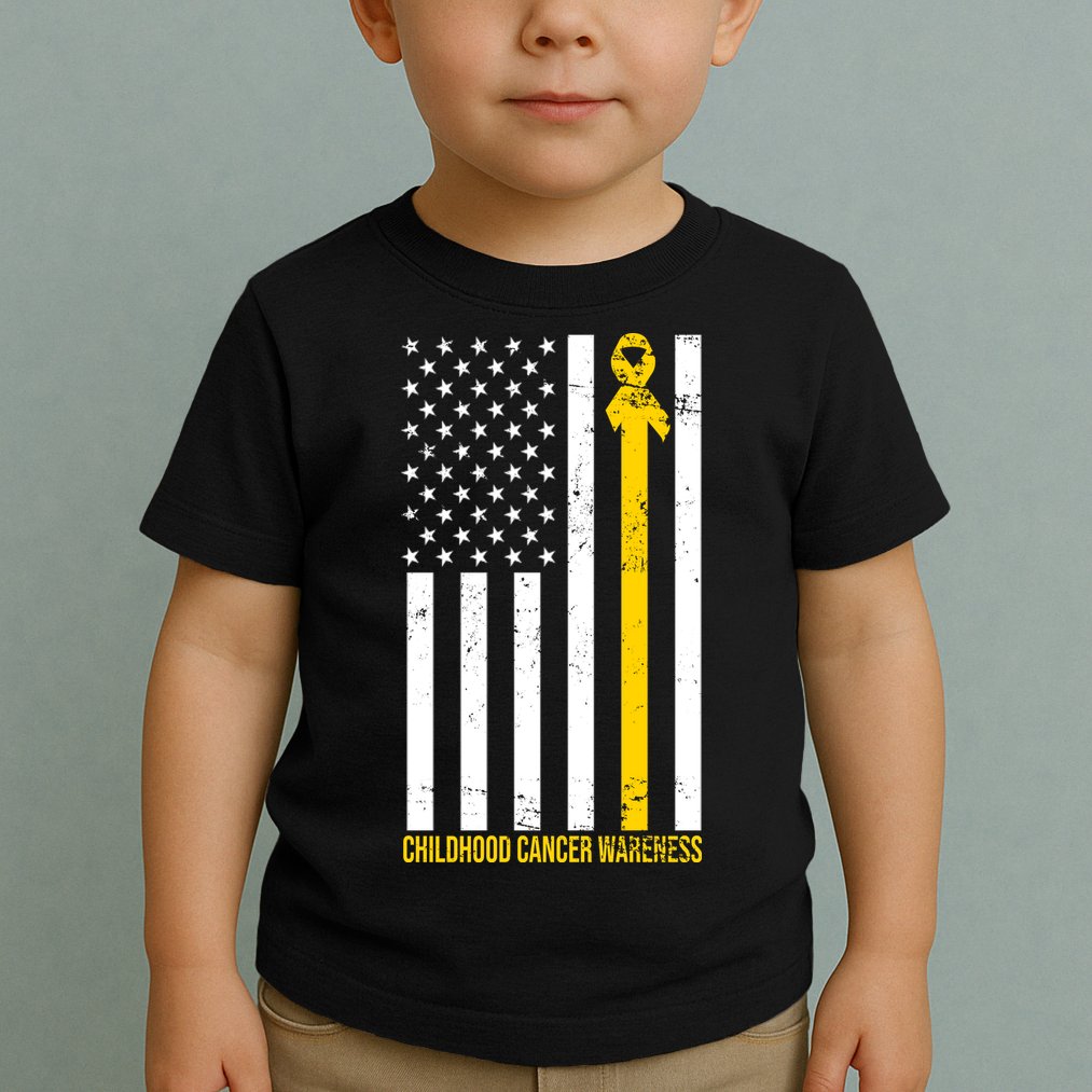 Childhood Cancer American Flag Yellow Thin Line Toddler T-Shirt