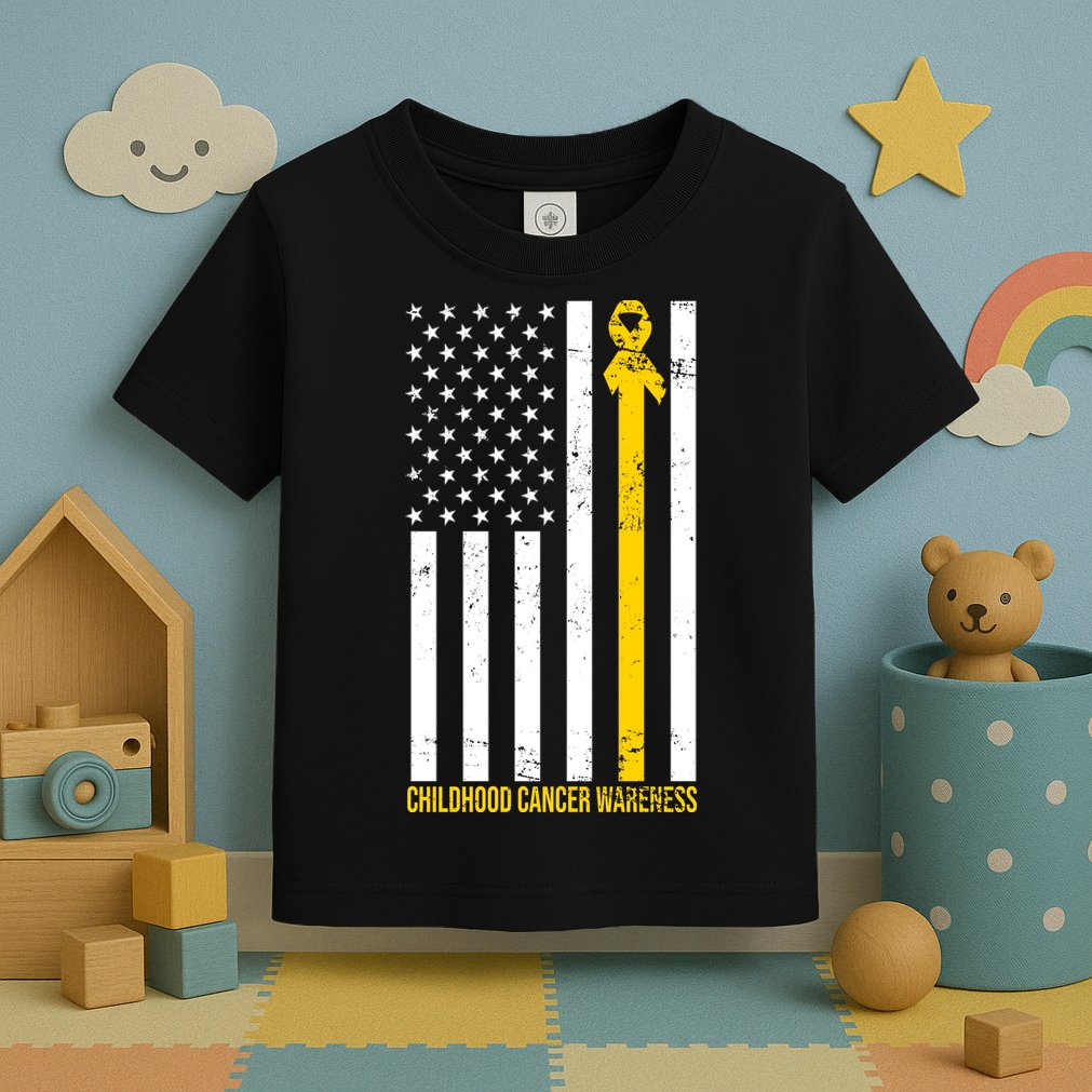 Childhood Cancer American Flag Yellow Thin Line Toddler T-Shirt