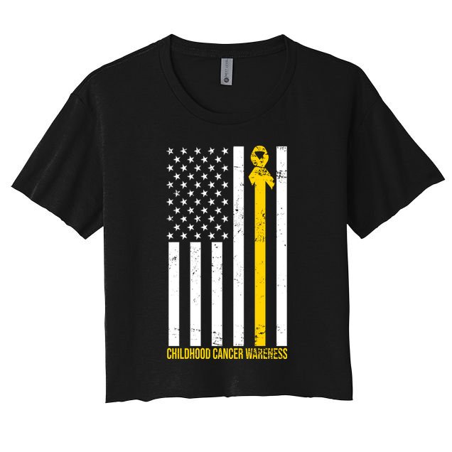 Childhood Cancer American Flag Yellow Thin Line Women's Crop Top Tee