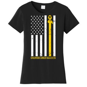 Childhood Cancer American Flag Yellow Thin Line Women's T-Shirt