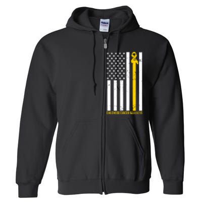 Childhood Cancer American Flag Yellow Thin Line Full Zip Hoodie