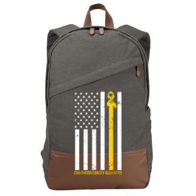 Childhood Cancer American Flag Yellow Thin Line Cotton Canvas Backpack