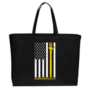 Childhood Cancer American Flag Yellow Thin Line Cotton Canvas Jumbo Tote