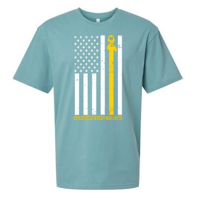 Childhood Cancer American Flag Yellow Thin Line Sueded Cloud Jersey T-Shirt