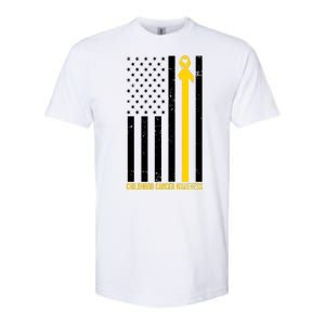 Childhood Cancer American Flag Yellow Thin Line Softstyle CVC T-Shirt