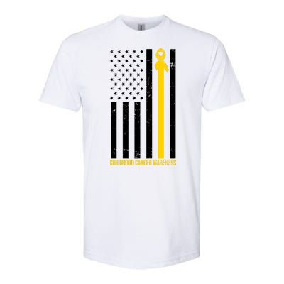 Childhood Cancer American Flag Yellow Thin Line Softstyle® CVC T-Shirt