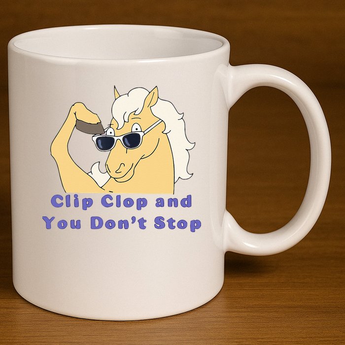 Clip Clop And You Dont Stop Horse Funny Boy Girl 11oz C Handle Ceramic Mug