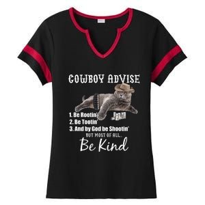 Cowboy Cat Adivse Be Rootin' Be Tootin' Be Shootin Be Kind Meme Ladies Halftime Notch Neck Tee