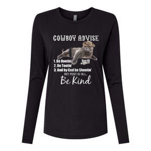 Cowboy Cat Adivse Be Rootin' Be Tootin' Be Shootin Be Kind Meme Womens Cotton Relaxed Long Sleeve T-Shirt