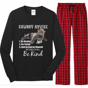 Cowboy Cat Adivse Be Rootin' Be Tootin' Be Shootin Be Kind Meme Long Sleeve Pajama Set