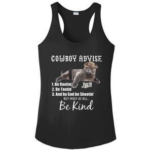 Cowboy Cat Adivse Be Rootin' Be Tootin' Be Shootin Be Kind Meme Ladies PosiCharge Competitor Racerback Tank