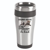 Cowboy Cat Adivse Be Rootin' Be Tootin' Be Shootin Be Kind Meme 16oz Travel Tumbler