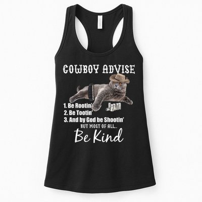 Cowboy Cat Adivse Be Rootin' Be Tootin' Be Shootin Be Kind Meme Womens Tank Top