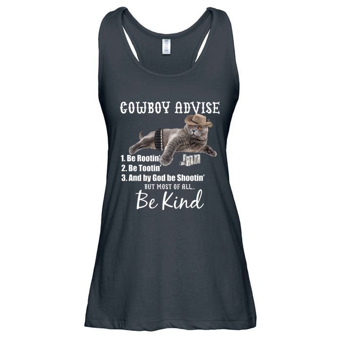 Cowboy Cat Adivse Be Rootin' Be Tootin' Be Shootin Be Kind Meme Ladies Essential Flowy Tank