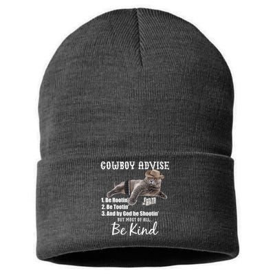 Cowboy Cat Adivse Be Rootin' Be Tootin' Be Shootin Be Kind Meme Sustainable Knit Beanie