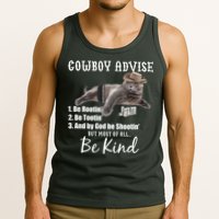 Cowboy Cat Adivse Be Rootin' Be Tootin' Be Shootin Be Kind Meme Tank Top