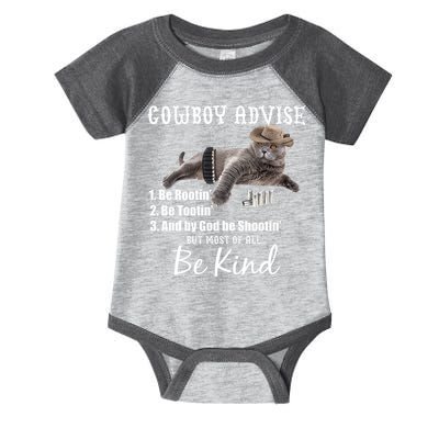 Cowboy Cat Adivse Be Rootin' Be Tootin' Be Shootin Be Kind Meme Infant Baby Jersey Bodysuit