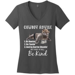 Cowboy Cat Adivse Be Rootin' Be Tootin' Be Shootin Be Kind Meme Women's V-Neck T-Shirt