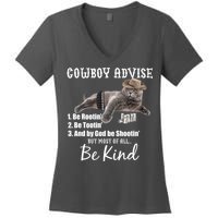 Cowboy Cat Adivse Be Rootin' Be Tootin' Be Shootin Be Kind Meme Women's V-Neck T-Shirt
