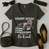 Cowboy Cat Adivse Be Rootin' Be Tootin' Be Shootin Be Kind Meme Women's V-Neck T-Shirt