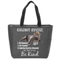 Cowboy Cat Adivse Be Rootin' Be Tootin' Be Shootin Be Kind Meme Zip Tote Bag