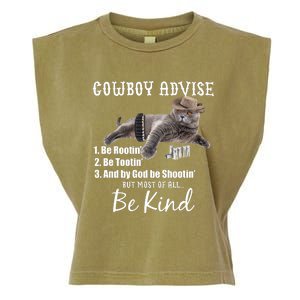 Cowboy Cat Adivse Be Rootin' Be Tootin' Be Shootin Be Kind Meme Garment-Dyed Women's Muscle Tee