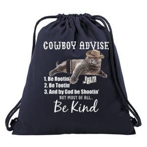 Cowboy Cat Adivse Be Rootin' Be Tootin' Be Shootin Be Kind Meme Drawstring Bag