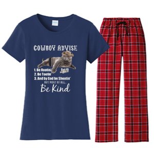 Cowboy Cat Adivse Be Rootin' Be Tootin' Be Shootin Be Kind Meme Women's Flannel Pajama Set