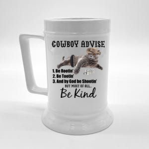 Cowboy Cat Adivse Be Rootin' Be Tootin' Be Shootin Be Kind Meme Beer Stein