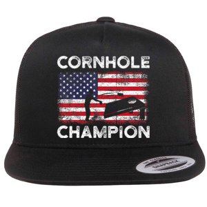 Cornhole Champion American Flag USA July 4th Cornhole Flat Bill Trucker Hat