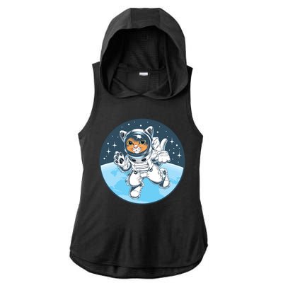 Cute Cat Astronaut Ladies PosiCharge Tri-Blend Wicking Draft Hoodie Tank