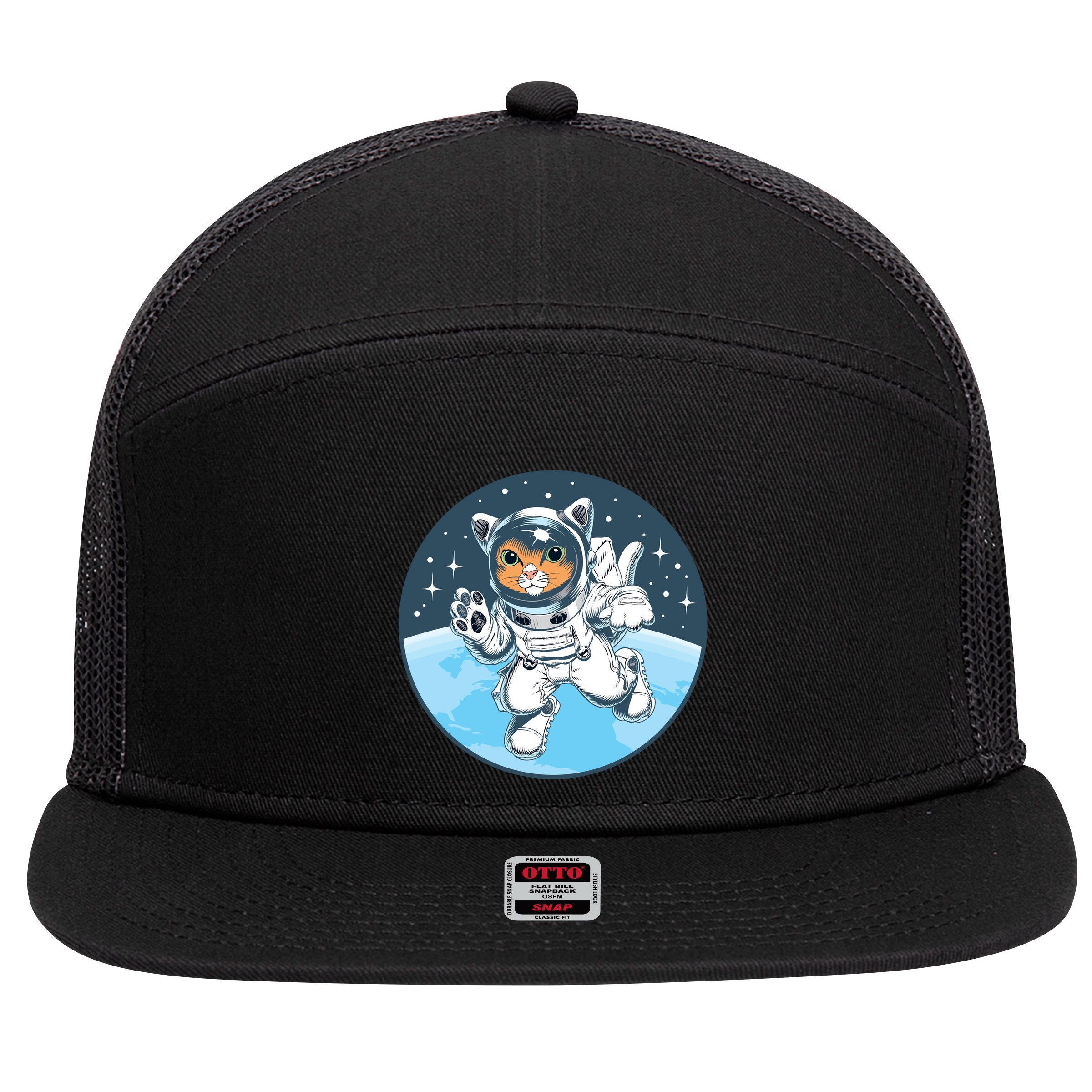 Cute Cat Astronaut 7 Panel Mesh Trucker Snapback Hat