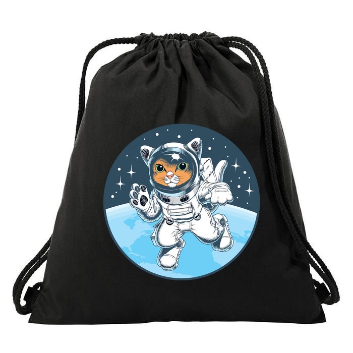 Cute Cat Astronaut Drawstring Bag