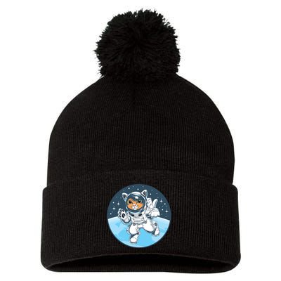 Cute Cat Astronaut Pom Pom 12in Knit Beanie