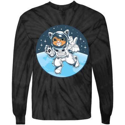 Cute Cat Astronaut Tie-Dye Long Sleeve Shirt