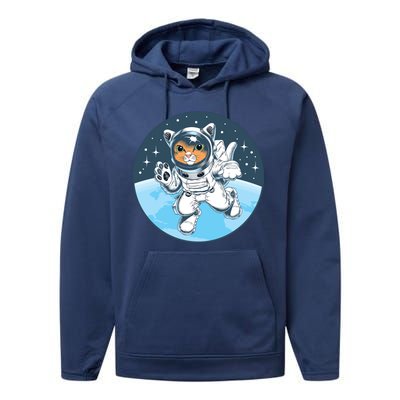 Cute Cat Astronaut Performance Fleece Hoodie