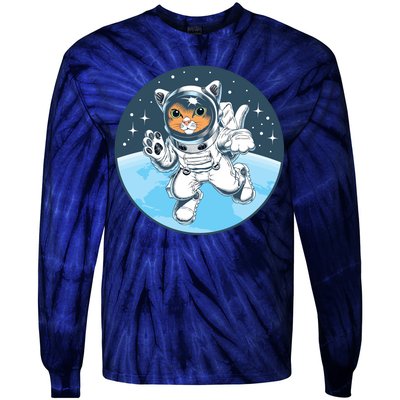 Cute Cat Astronaut Tie-Dye Long Sleeve Shirt