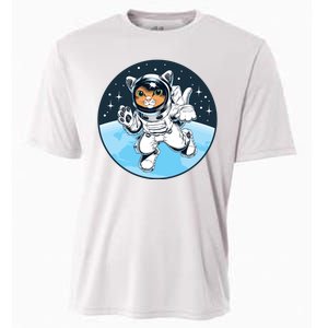 Cute Cat Astronaut Cooling Performance Crew T-Shirt