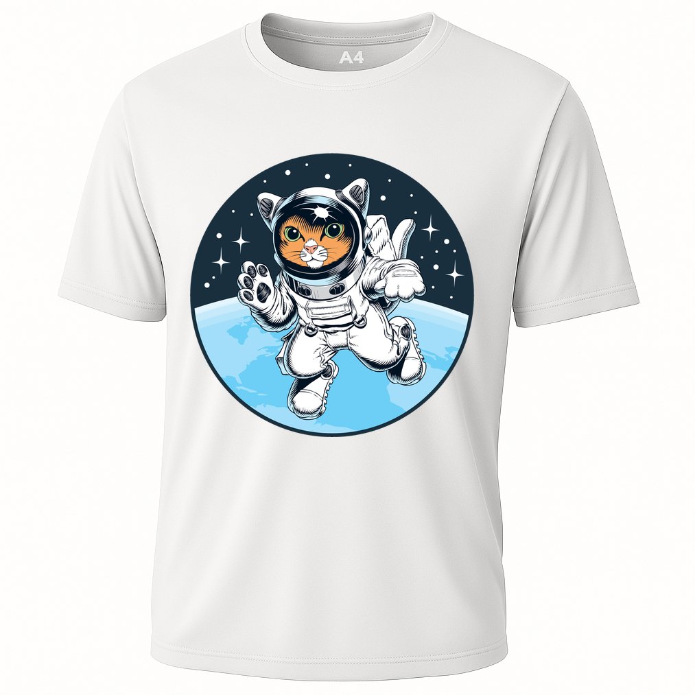 Cute Cat Astronaut Cooling Performance Crew T-Shirt