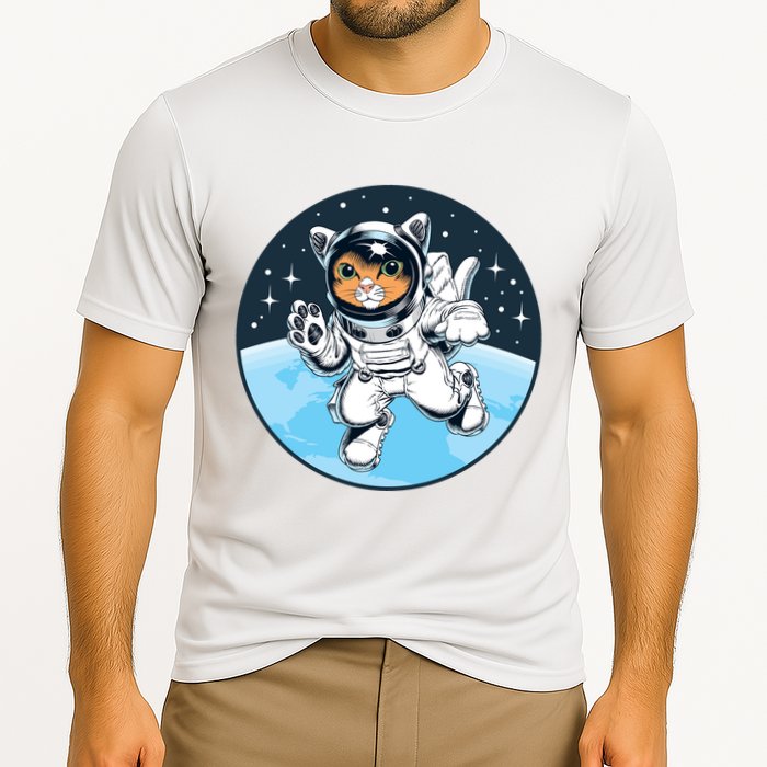 Cute Cat Astronaut Cooling Performance Crew T-Shirt