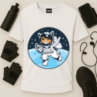 Cute Cat Astronaut Cooling Performance Crew T-Shirt