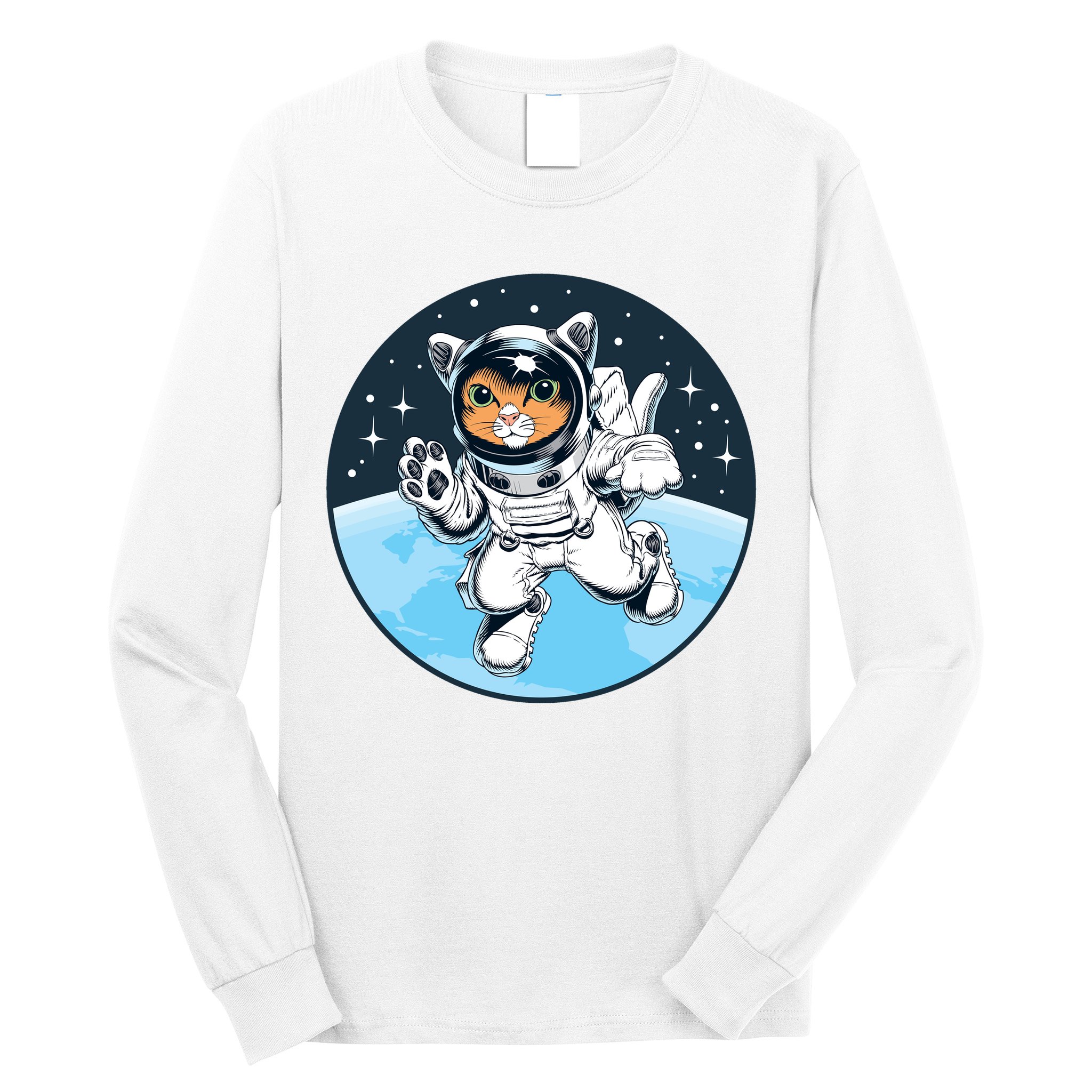 Cute Cat Astronaut Long Sleeve Shirt