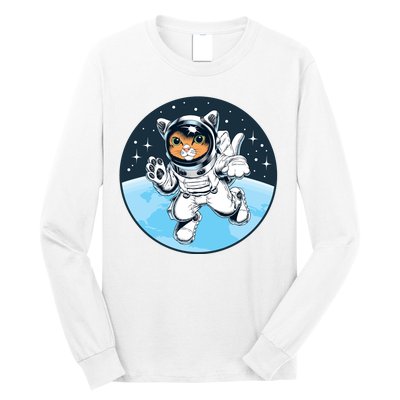 Cute Cat Astronaut Long Sleeve Shirt