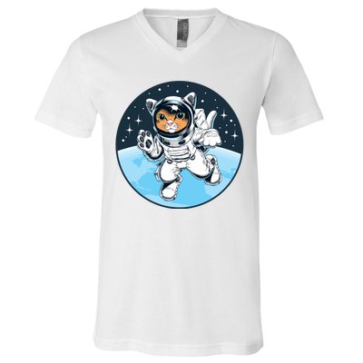 Cute Cat Astronaut V-Neck T-Shirt