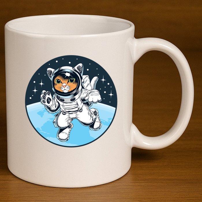 Cute Cat Astronaut 11oz C Handle Ceramic Mug