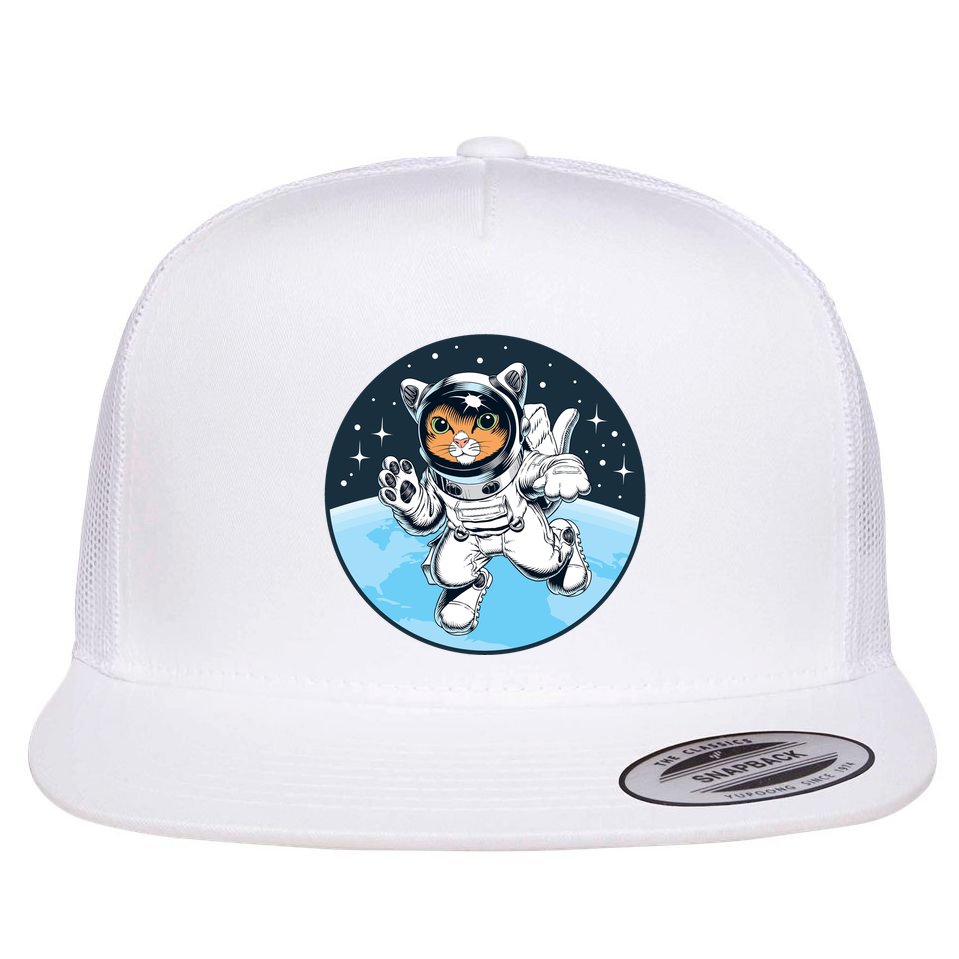 Cute Cat Astronaut Flat Bill Trucker Hat