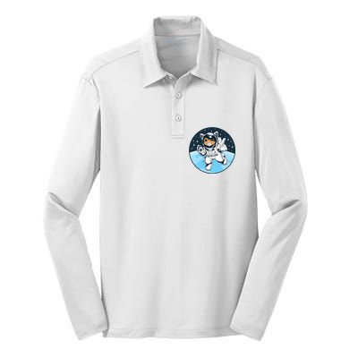 Cute Cat Astronaut Silk Touch Performance Long Sleeve Polo