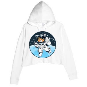 Cute Cat Astronaut Crop Fleece Hoodie