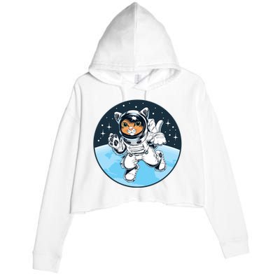 Cute Cat Astronaut Crop Fleece Hoodie